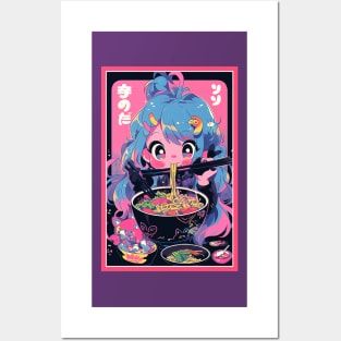 Cute Anime Girl |  Ramen Noodles | Hentaii Chibi Kawaii Design Posters and Art